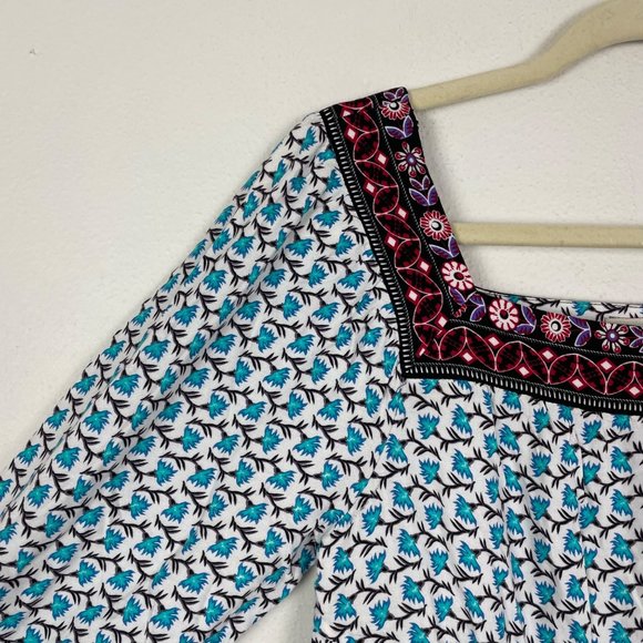Eci S Blue Green Square Neck Balloon Sleeve Mixed Pattern Bohemian Boho Twee - Picture 3 of 10